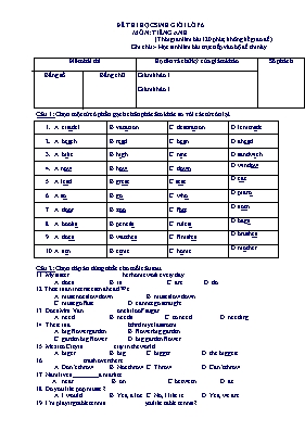 Đề thi học sinh giỏi môn Tiếng Anh Khối 6 (Có đáp án)